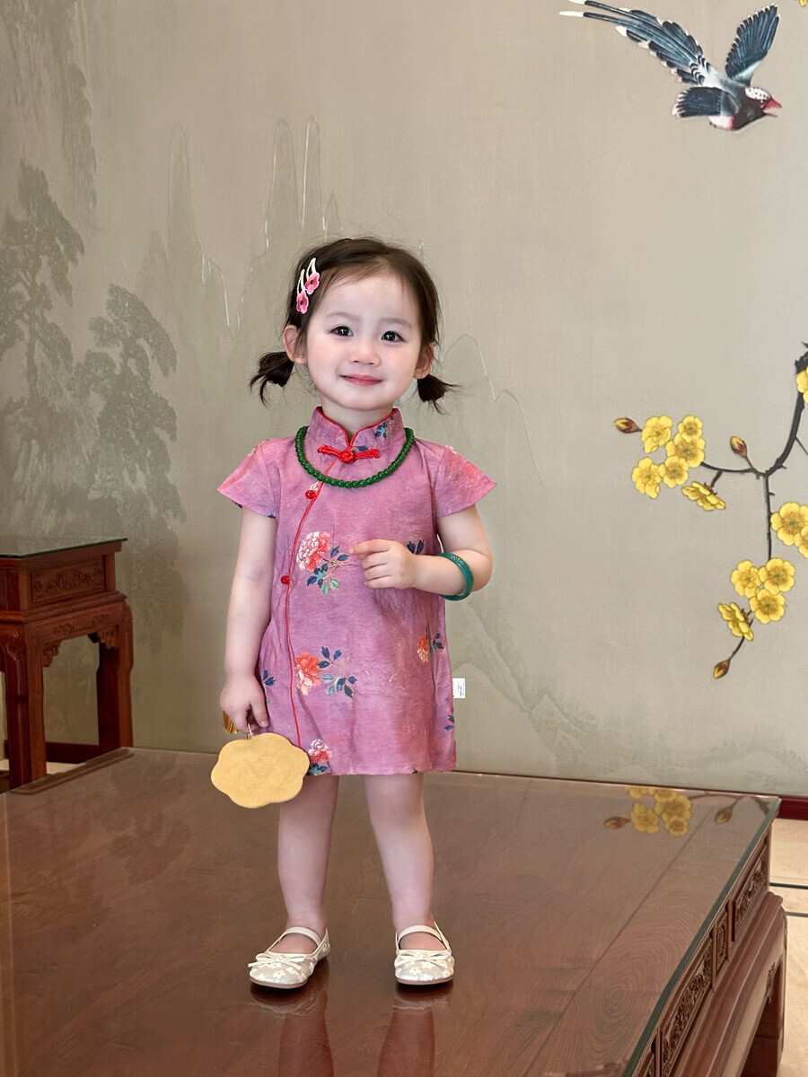 FADOBABY Girls' Qipao Dress 2026 New Summer Children's New Chinese Style Jacquard Retro Dress Baby Hanfu Skirt 10